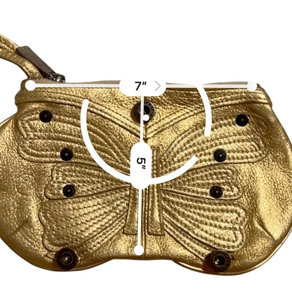 Gap 1969 Vintage Y2K Gold Metallic Leather Butterfly Applique Wristlet Purse - Picture 6 of 7